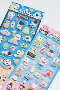 NEKONI glitter soft puffy 3D stickers close up, cute space panda and bear cartoon decorative decals.