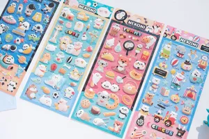 NEKONI sparkly puffy 3D stickers featuring cute animals, space, food, and circus designs for kids.