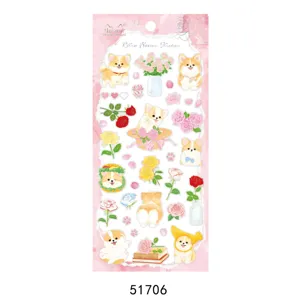 Mignons Stickers Décoratifs Laser en PVC Animaux Corgi Shiba Inu Panda Bouledogue Français Dessin Animé Autocollants de Papeterie