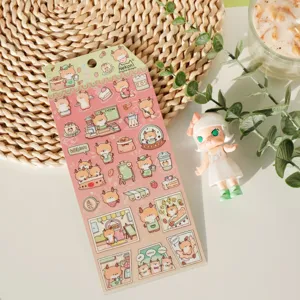NEKONI cute animal coffee theme waterproof PET sticker for water bottles and phone cases.