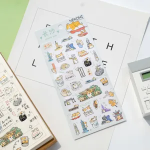 Cute cartoon animal city theme waterproof PVC decorative journal stickers for planner art crafting.