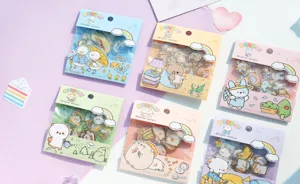 Cute cartoon decorative sticker packs set, colorful original design stationery items for journaling.