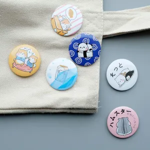 Cute cartoon metal button badge brooches set featuring cat dog panda hamster designs for canvas bag decor