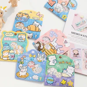 NEKONI Cute Animal Memo Stickers Set Marshmallow Cat Dog Decorative Journal Stationery