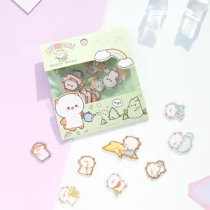 Detailed view of NEKONI cute cartoon journal stickers, transparent aesthetic stationery.