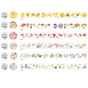 Dettaglio nastro Washi botanico Nekoni, design floreali e piante, larghezza 30mm per decorazione.