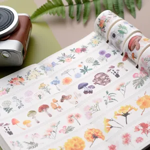 Set nastro Washi botanico ad acquerello, nastro decorativo con funghi floreali per bricolage.