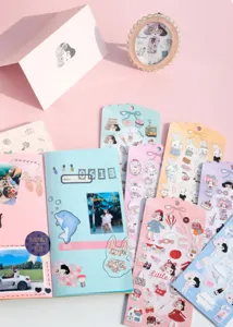 Detailed view of Nekoni cute anime girl and rabbit decorative PVC planner stickers set.