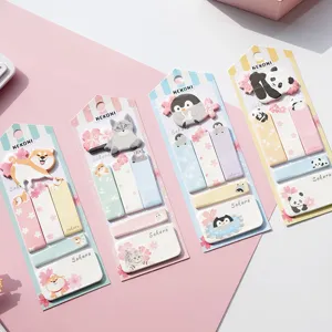 Lindo juego de notas adhesivas de animales con Shiba Inu, gato, pingüino y panda.