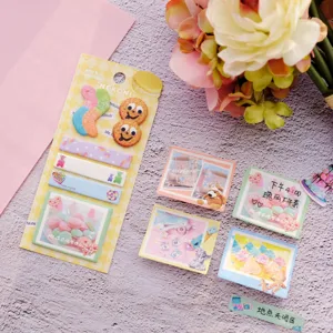 Gedetailleerde close-up van schattige esthetische sticky notes en dagboekstickers.