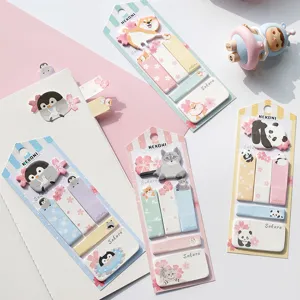 Bloc de Notas Adhesivas Lindo Gato de Flor de Cerezo Memo Pad Kawaii Animal Marcapáginas Autoadhesivos Papelería Para Oficina Escuela