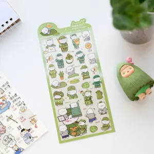 Cute military bear PET decorative stickers for phone case and journal crafting, waterproof design.