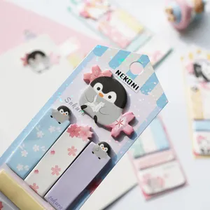 Juego de notas adhesivas de pingüino bonito tema sakura blocs de notas papelería estética