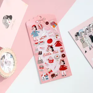 Close-up detail of NEKONI sweet girl PVC planner stickers, cute tea party journaling stationery.