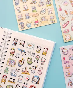 Cute cartoon animal PVC sticker sheets for journaling, scrapbooking, and DIY crafts.