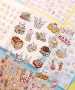 Cute cartoon rabbit food theme PVC decorative stickers for journaling and stationery DIY.