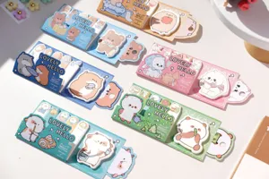 Cute animal sticky notes set, cartoon hamster bear panda sticky bookmarks for journal and study.
