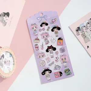 Cute cartoon girl PVC sticker sheet for journaling, scrapbooking, and DIY crafts decoration.