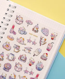 Cute cat and dessert transparent PVC decorative sticker detail view, perfect for journaling.