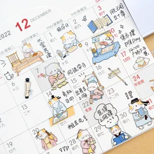 Cute cat calendar stickers PET decorative planner stickers cute animal stationery items for daily use