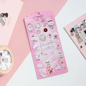 Cute long ear rabbit tea party PVC decorative sticker sheet for journaling DIY crafts pink style