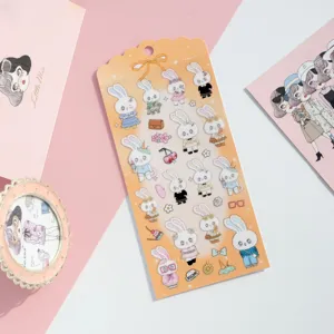 Cute rabbit theme decorative PVC sticker sheet for diary planner and journaling crafts sweet style.