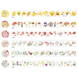 Set di nastro Washi botanico Nekoni, fiori ad acquerello, funghi e tarassaco per journaling fai da te.