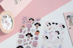 Cute cartoon girl PVC decorative sticker sheet for journaling, scrapbooking and crafts.