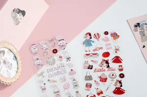 Decorative cute PVC planner stickers with little girl and rabbit tea party themes for journals.