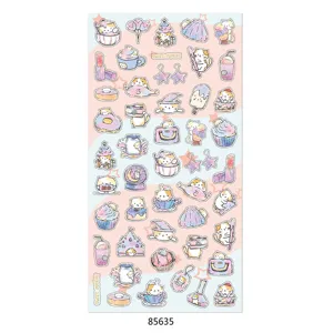 Cute cat food theme decorative PVC sticker sheet for diary scrapbooking and daily journaling crafts.