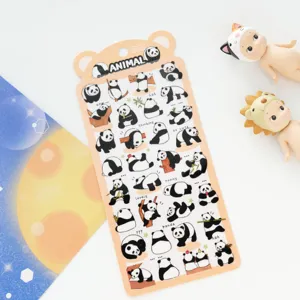 Detail view of Nekoni waterproof PVC panda sticker sheet, cute animal designs for journal decoration.