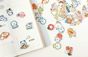 Cute cartoon animal stickers pack for journaling, planner decoration, DIY stationery items.