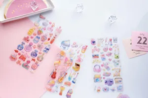 Cute dreamy transparent epoxy stickers set for journaling, scrapbooking and DIY craft decoration.