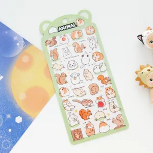 Cute cartoon animal waterproof PVC sticker sheet for daily journal and phone case.