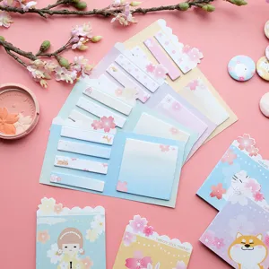 Cute cherry blossom sticky notes set with adorable cat and dog designs for planner journaling.
