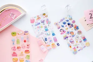 Dreamy space cat dessert epoxy journaling stickers, cute aesthetic decorative stationery for DIY.
