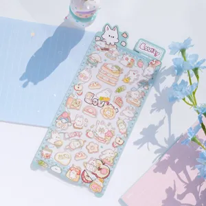 Vue détaillée de charmants autocollants en PVC étanche lapin blanc pour agenda et téléphone.
