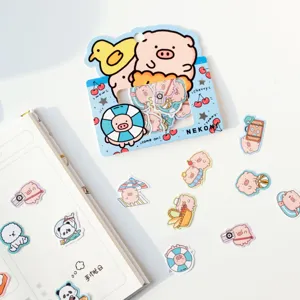 Cute Nekoni cartoon animal sticker pack for DIY planner journal decoration and crafts.