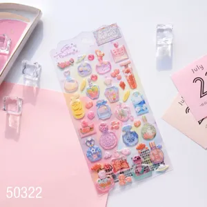 Closeup detail of NEKONI dreamy space perfume bottle epoxy stickers, perfect for journaling and crafts.