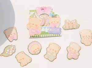 Bonito juego de pegatinas de osito con lámina dorada Nekoni, 24 calcomanías de papelería.