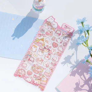Détails de feuille d'autocollants imperméables en PVC de chat mignon de dessin animé.
