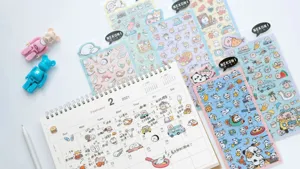 Cute animal PVC journaling stickers detail showing cute pig, seal, cat, and sheep sticker sheets.