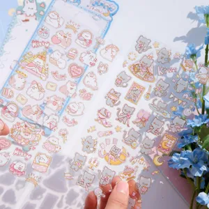 Autocollants de chats mignons en PVC transparent pour journal, feuilles étanches décoratives.