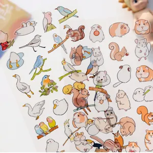 Cute animal waterproof PVC stickers set, kawaii bird squirrel hamster handbook decor