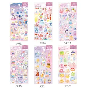 Dreamy epoxy decorative diary stickers set featuring space cats, perfume bottles and cakes.
