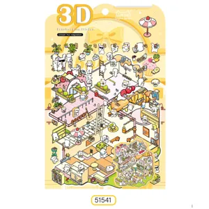 3D Miniature Landscape Stickers Cute DIY Afternoon Tea House Dark Night Cottage Journal Stationery Sticker Set