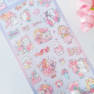 Cute strawberry bear sticker sheet decorative PVC stickers for journal water bottle crafts