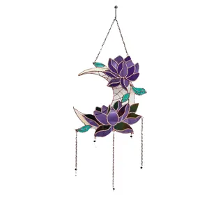Decorazione da appendere alla finestra in acrilico stile vetro colorato con loto viola