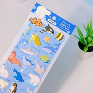 Cute 3D ocean animal foam stickers set, adorable marine creatures self-adhesive decal sheet.