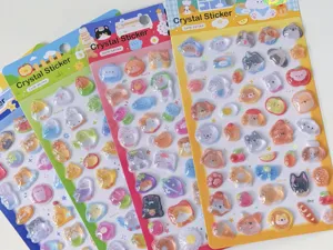 Cute 3D crystal sticker set, cartoon dog and cat epoxy decorative stickers for phone and crafts.